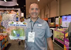 Bobby Nunes with Church Brothers Farms proudly shows the company’s latest item: Tuscan Baby Romaine.